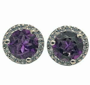 Amethyst halo diamond stud earrings