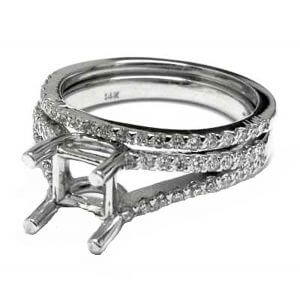 14 k white gold split shank diamond bridal set