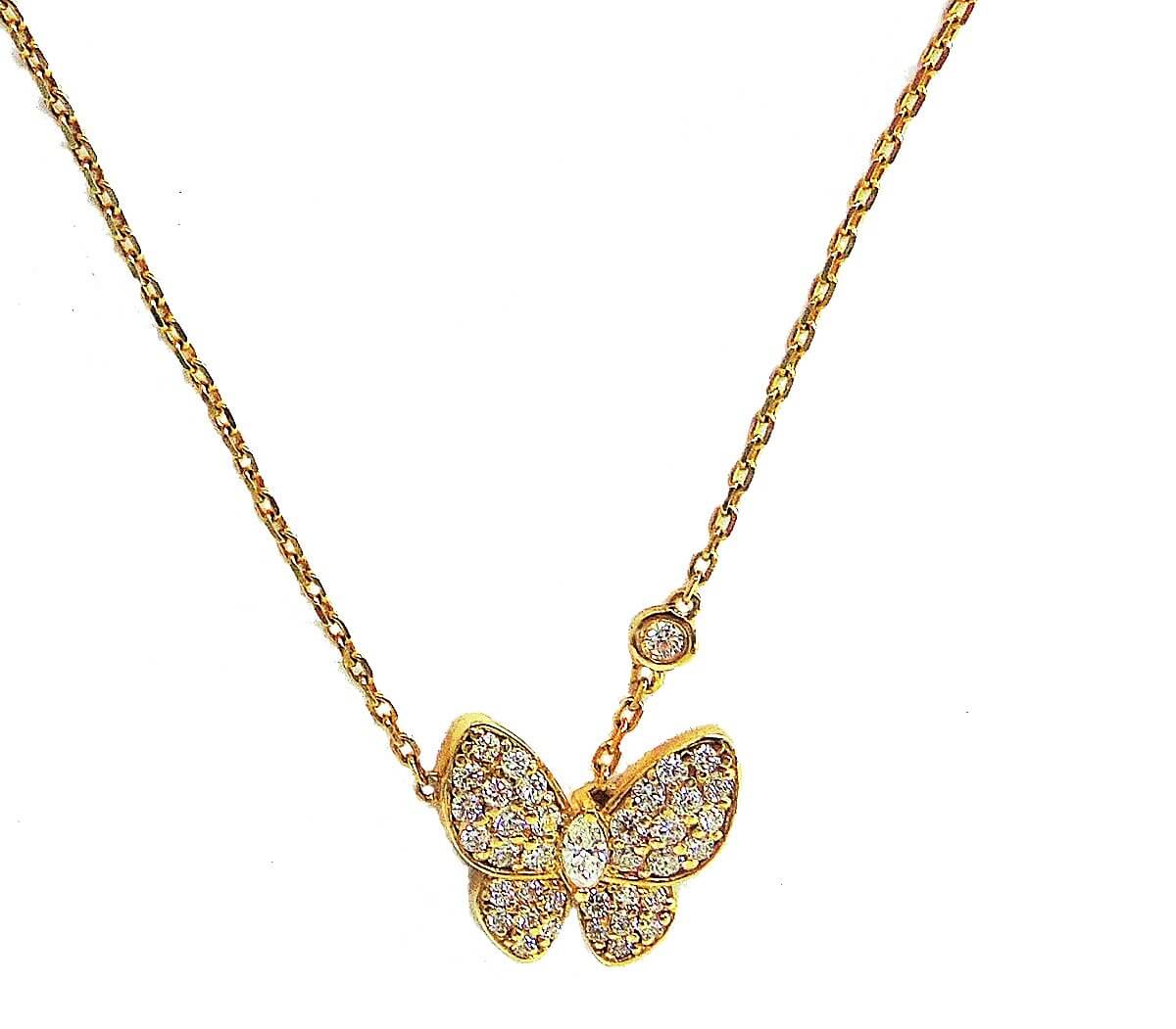 Butterfly Round And Marquis Diamond Necklace