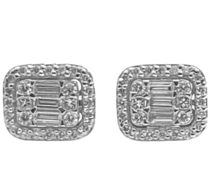 Rectangular round, baguette, princess cut stud earrings
