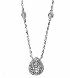 Pear shape illusion setting diamond pendant i 14 k white gold