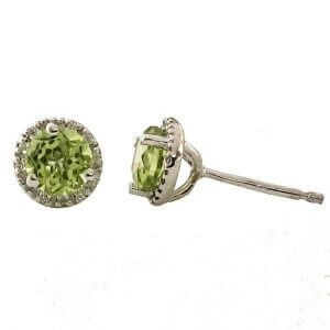Martini shape peridot halo diamond stud earrings