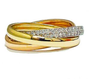 tricolor 3 crcle diamond ring