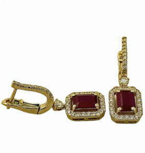 dangling emerlad cut ruby earrings