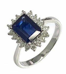 EMERALD cut sapphire diamond ring