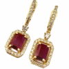 dangling emerald cut ruby earrings