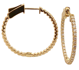 one inch diamond hoop earrings in 14 k yellow