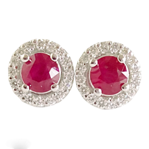 Halo diamonnds ruby stud earrings