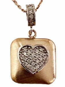 satin finished box heart diamond pendant