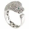 Tiger head pave set diamond with emerald eye ring