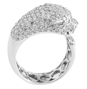 panther head in 14 k white gold in pave setting