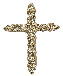smal, prong setting diamond cross in 14 k yellow gold