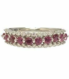 Three row ruby center wedding ring