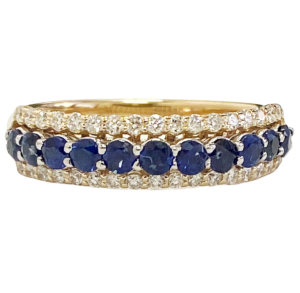 three row diamond and sapphire ring