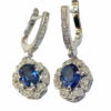 Ceylan sapphire dangling earrings in 14 k white gold