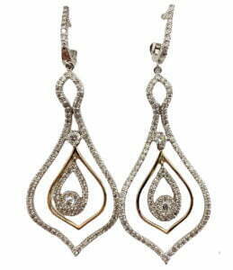 dangling two tone diamond earrings