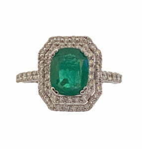 double halo emerald cut ring