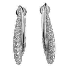 pave diamond latch back dangling hoop earrings