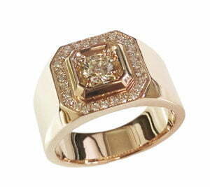 pave diamond men's ring in rose gold