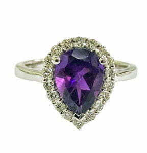 Pear shape amethyst diamond ring