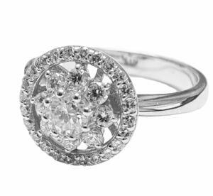 Halo flower style diamond engagement ring