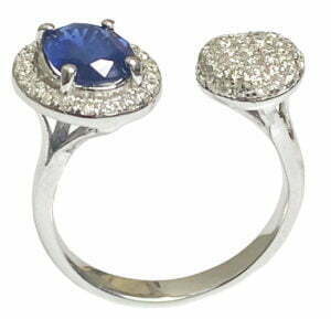 open cuff sapphire and diamond ring