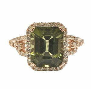 Green toutmaline diamond ring