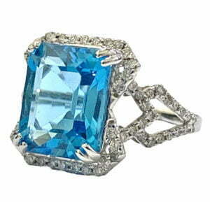 octagon blue topaz diamond ring