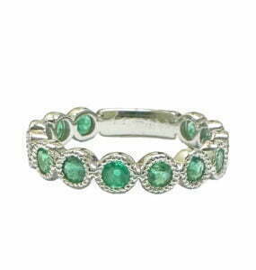 round emerald milgrain wedding ring