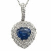 double halo diamond heart shpe sapphire pendant