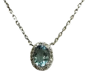 aquamarine halo diamond necklace