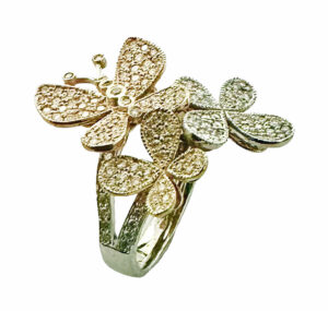 Multicolor three butterflies diamond ring